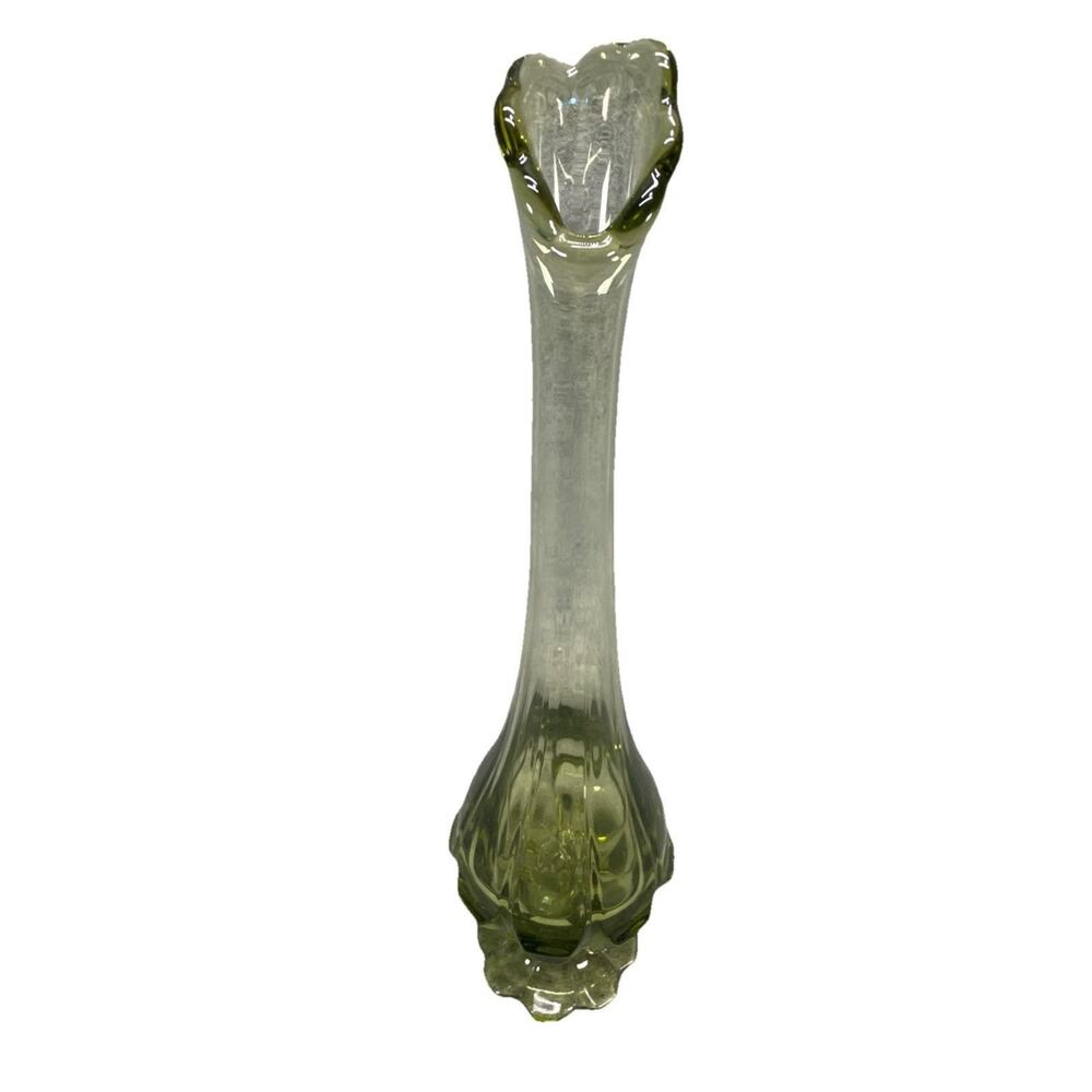 Vintage Fenton Glass Valencia Pattern Swung Vase with Petal Base Green MCM 1960s
